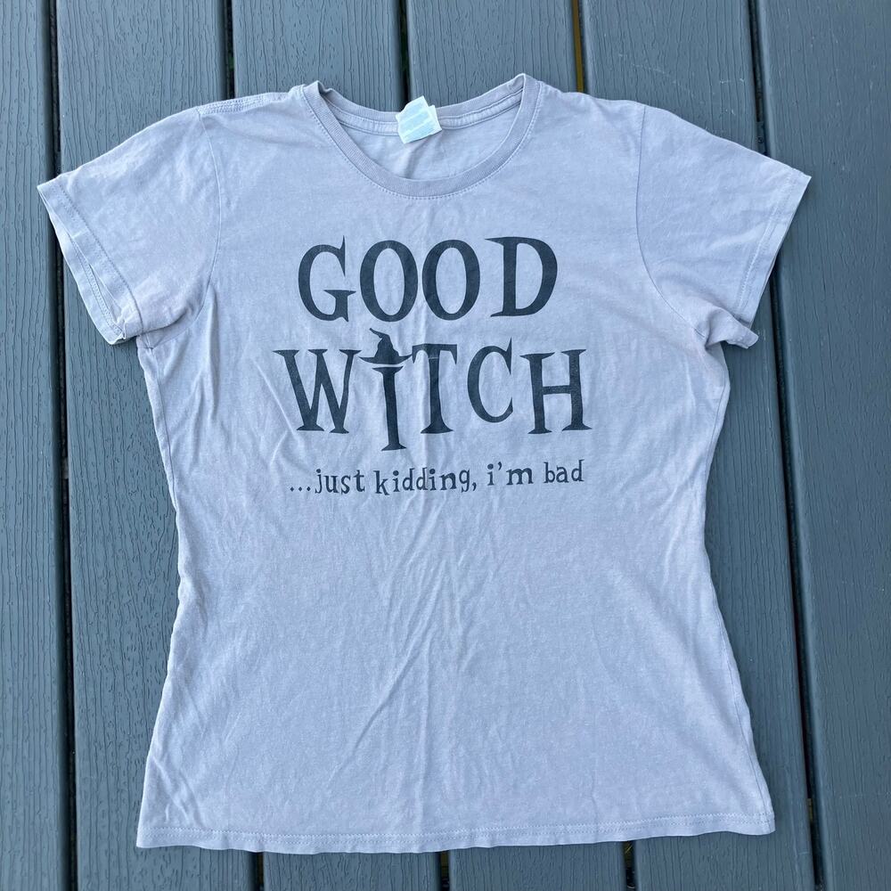 Vintage Y2K good bad witch t shirt, 2000s witchcore whimsigoth magic Halloween